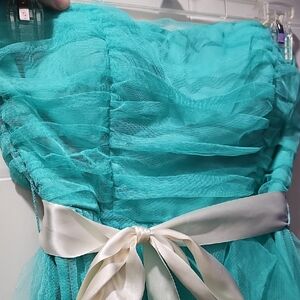 Teeze Me Strapless Turquoise Dress with Cream Bow